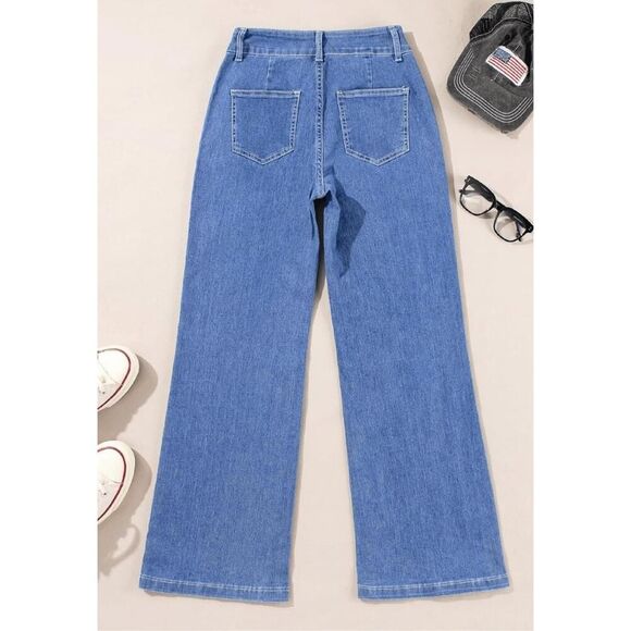 Sidefeel size 6 NWT Wide Leg Jeans Casual Baggy High Waisted blue Denim Pants - Picture 4 of 6